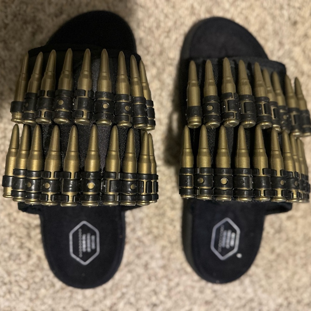 Black and Gold Sandals with Metallic Embellishments